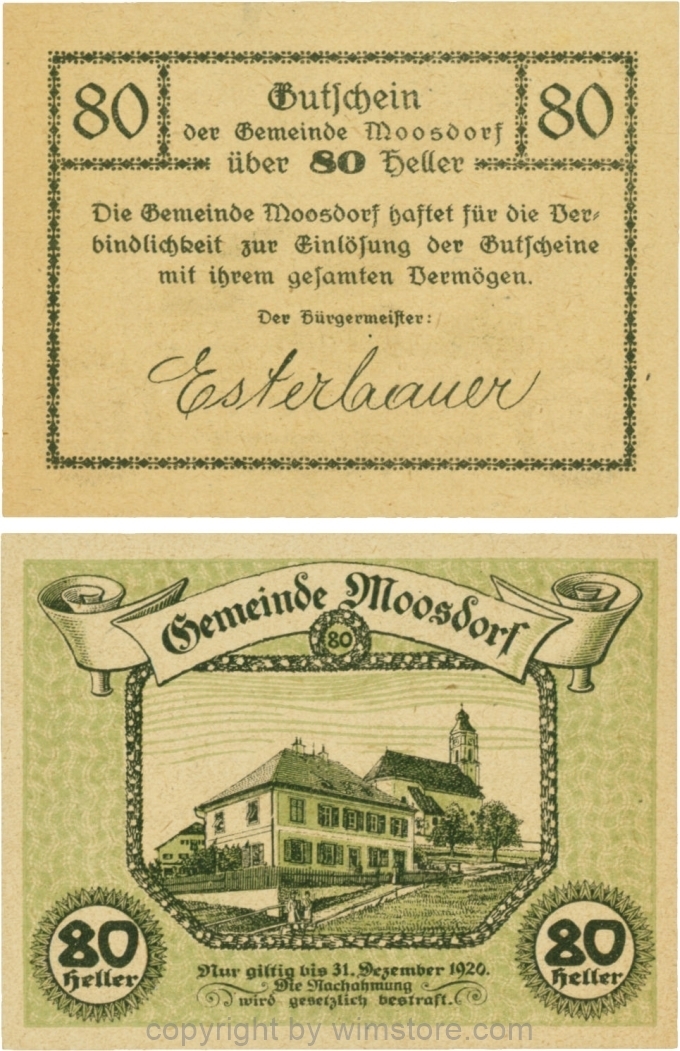 Moosdorf, G0628Ad, 80 Heller, Unterdruck grün; 1