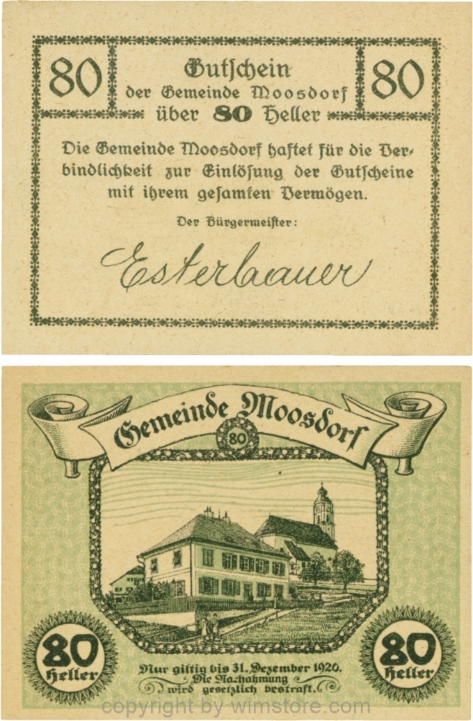Moosdorf, G0628Ad, 80 Heller, Unterdruck grün; 1-