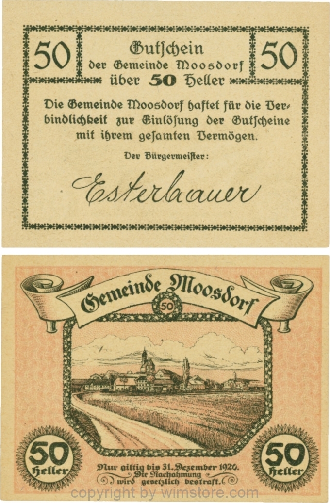 Moosdorf, G0628Ae, 50 Heller, Unterdruck rot; 1