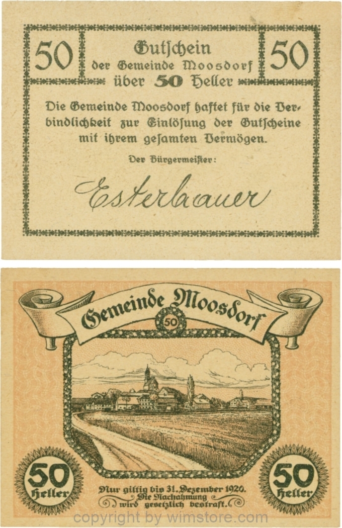 Moosdorf, G0628Ae, 50 Heller, Unterdruck rot; 1-