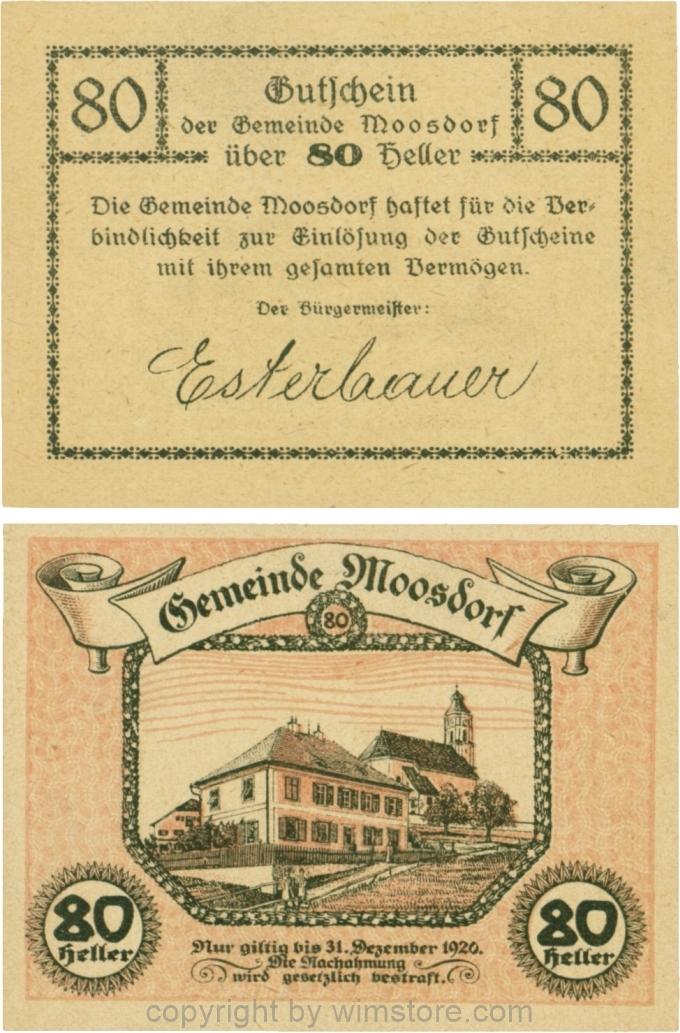 Moosdorf, G0628Ae, 80 Heller, Unterdruck rot; 1