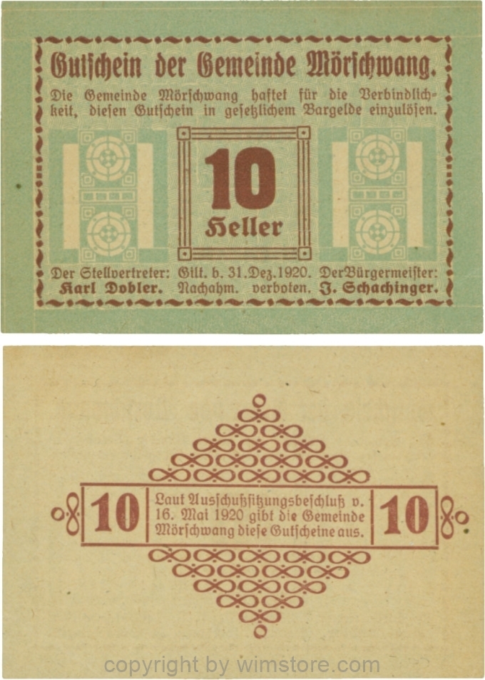 Mörschwang, G0629b, 10 Heller, die linke Randleiste beginnt und endet mit einem Punkt; 1