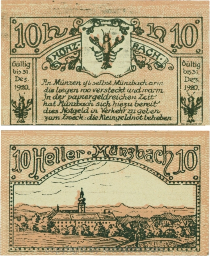 Münzbach, G0636Id, 10 Heller, rosa; 1-