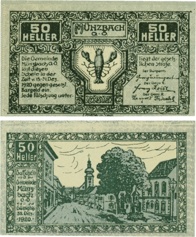 Münzbach, G0636Ih, 50 Heller, blau; 1 aber kleiner Riß in der linken oberen Ecke