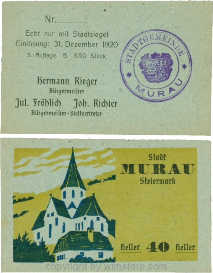 Murau, S0638IIIa, 40 Heller, 3 Auflage (650 Stück), Ausgabe B; 1-