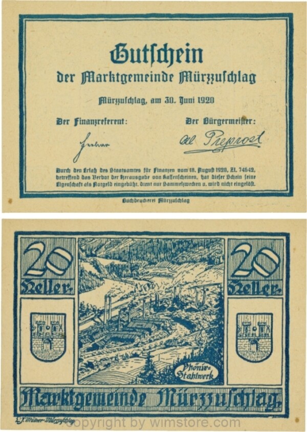 Mürzzuschlag, G0639c, 20 Heller, Nichteinlösungsklausel; 1