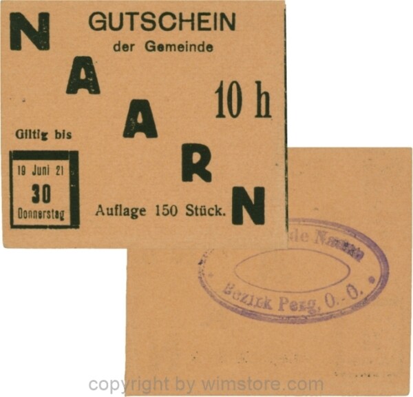 Naarn, S0642IVb, 10 Heller, Papier braun, Druck schwarz, Auflage 150 Stück, einzeln; 1-