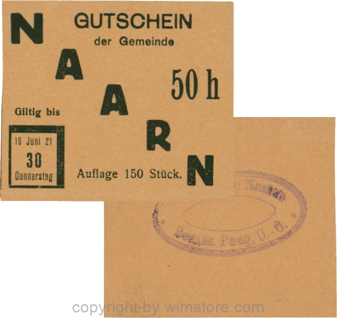 Naarn, S0642IVb, 50 Heller, Papier braun, Druck schwarz, Auflage 150 Stück, einzeln; 1-