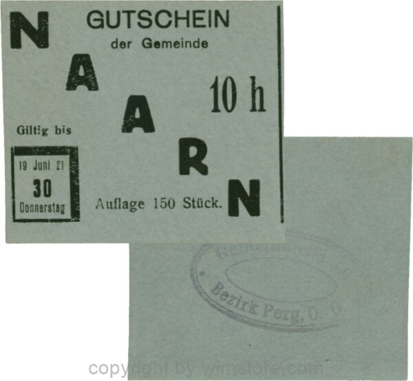 Naarn, S0642IVc, 10 Heller, Papier grau, Druck schwarz, Auflage 150 Stück; 1
