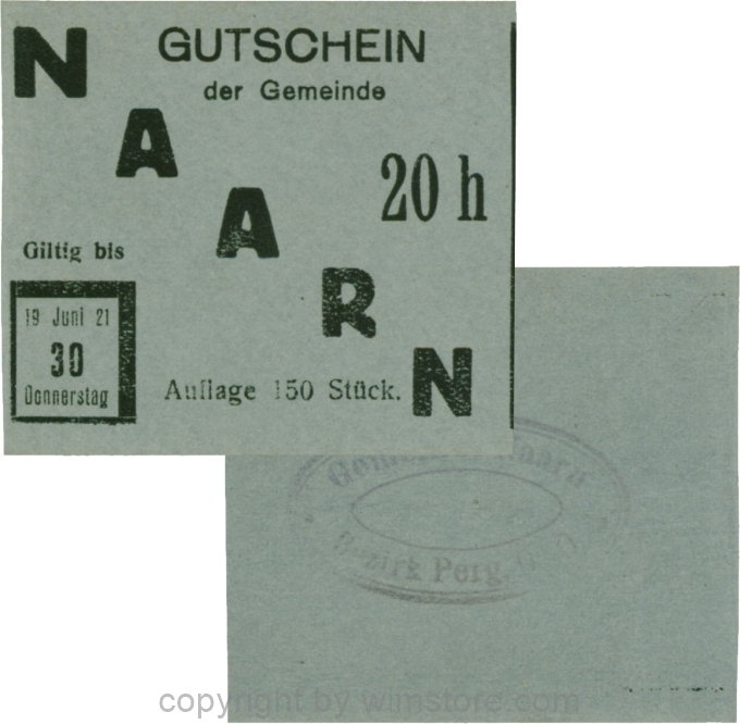 Naarn, S0642IVc, 20 Heller, Papier grau, Druck schwarz, Auflage 150 Stück; 1