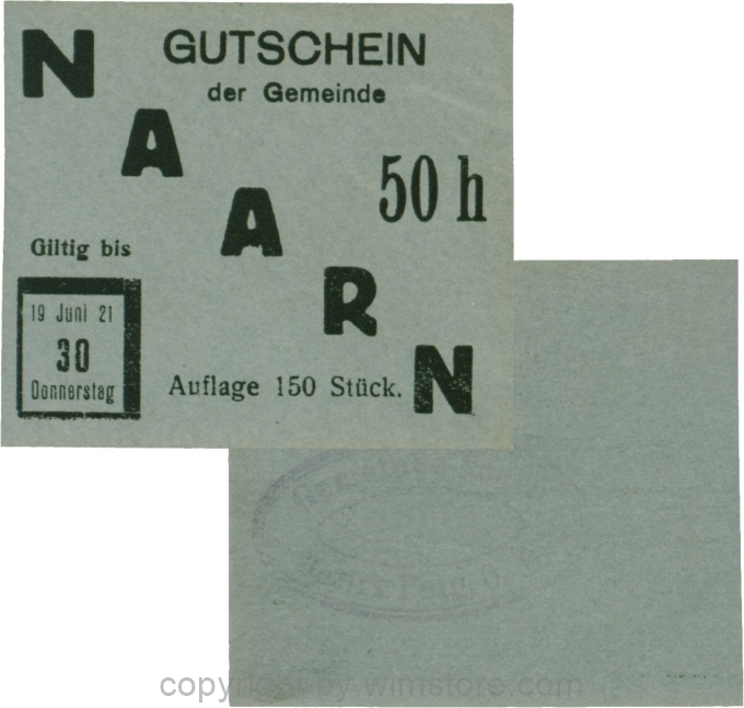 Naarn, S0642IVc, 50 Heller, Papier grau, Druck schwarz, Auflage 150 Stück; 1-