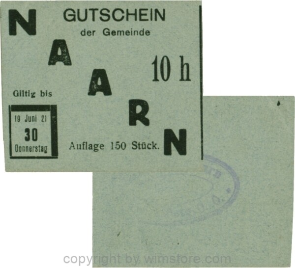 Naarn, S0642IVd, 10 Heller, Papier grüngrau, Druck schwarz, Auflage 150 Stück; 1-