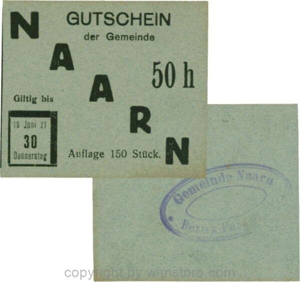 Naarn, S0642IVd, 50 Heller, Papier grüngrau, Druck schwarz, Auflage 150 Stück; 1-