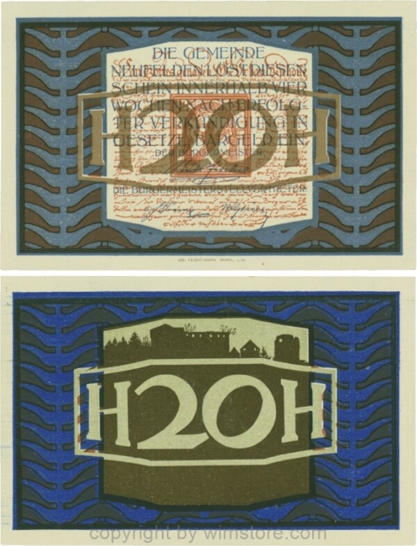 Neufelden, G0644Ia, 20 Heller, Papier weiß, Va. Druck graublau; 1-