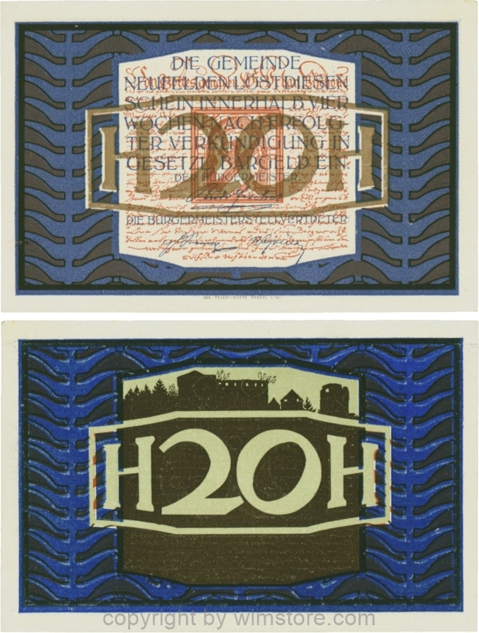 Neufelden, G0644Ib, 20 Heller, Kunstdruckpapier, ohne Zeilenstempel "Neufelden"; 1-
