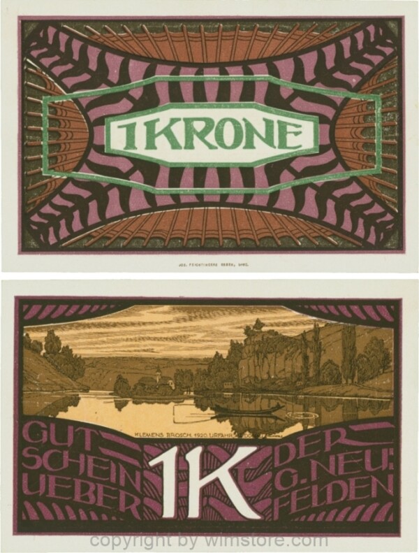Neufelden, G0644Ib, 1 Krone, Kunstdruckpapier, ohne Zeilenstempel "Neufelden"; 1-