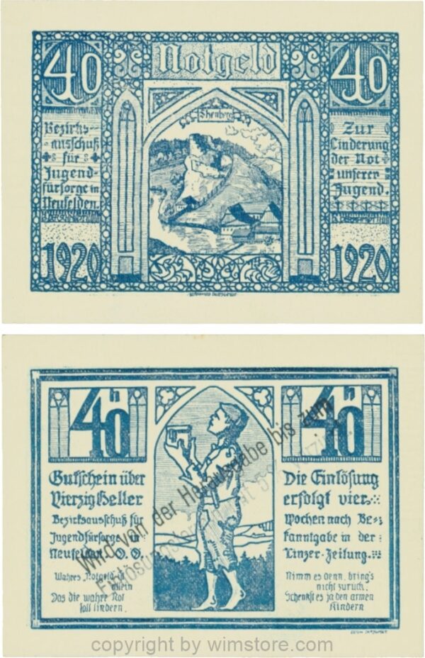 Neufelden, P0645b, 40 Heller, 5% Verzinsungsstempel; 1
