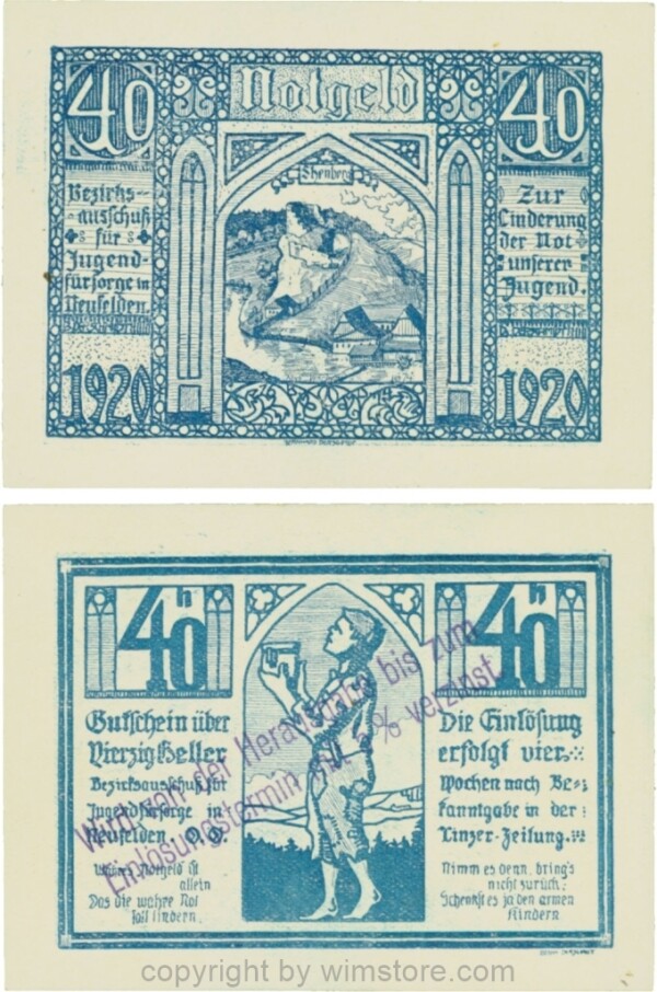 Neufelden, P0645b, 40 Heller, 5% Verzinsungsstempel; 1-
