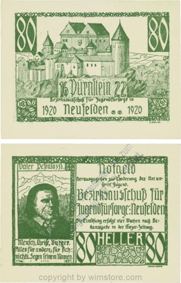 Neufelden, P0645b, 80 Heller, 5% Verzinsungsstempel; 1-
