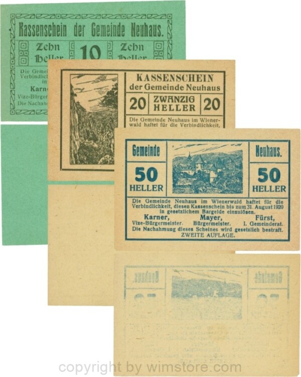 Neuhaus, G0646c, Serie 10, 20 und 50 Heller, ZWEITE AUFLAGE; 1-