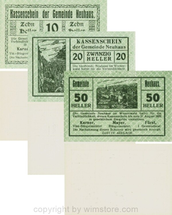 Neuhaus, G0646e, Serie 10, 20 und 50 Heller, DRITTE AUFLAGE; 1