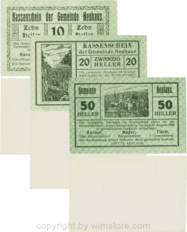 Neuhaus, G0646e, Serie 10, 20 und 50 Heller, DRITTE AUFLAGE; 1-