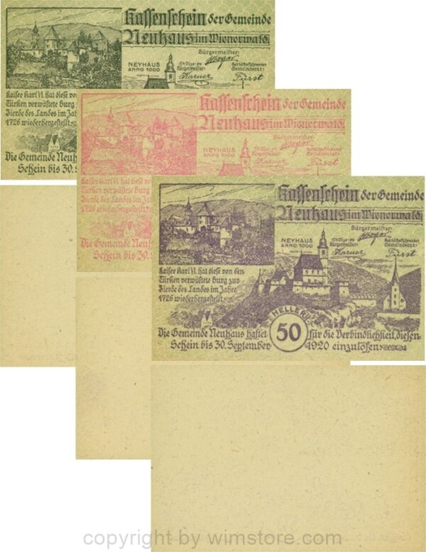 sn109774 Neuhaus, G0646g, Serie 10, 20 und 50 Heller; 1