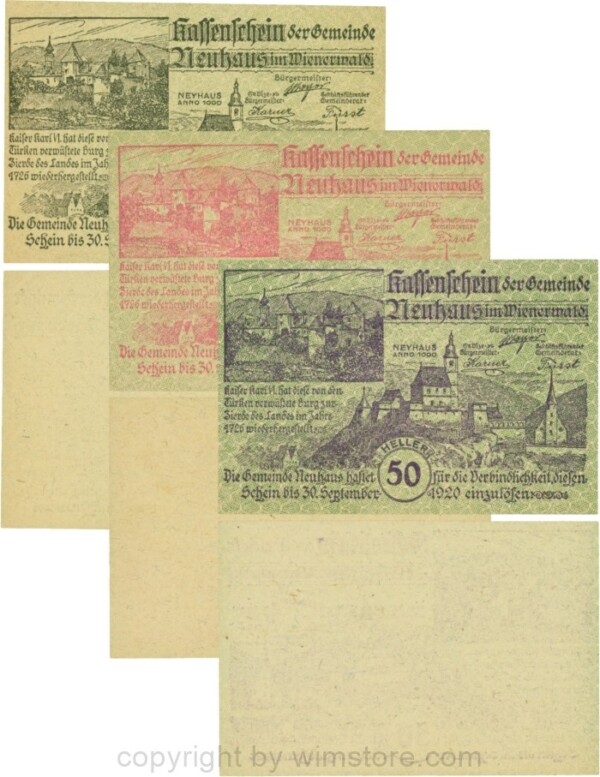sn109778 Neuhaus, G0646g, Serie 10, 20 und 50 Heller; 1-