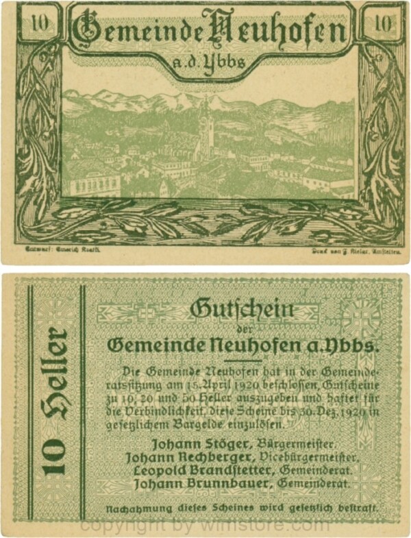 Neuhofen a.d. Ybbs - Gemeinde, G0650a, 10 Heller, Papier dicht; 1-