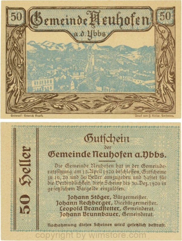 Neuhofen a.d. Ybbs - Gemeinde, G0650a, 50 Heller, Papier dicht; 1-
