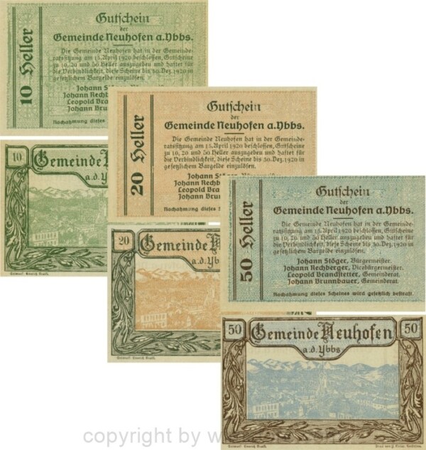 Neuhofen a.d. Ybbs - Gemeinde, G0650b, Serie 10, 20 und 50 Heller, Papier durchscheinend; 1