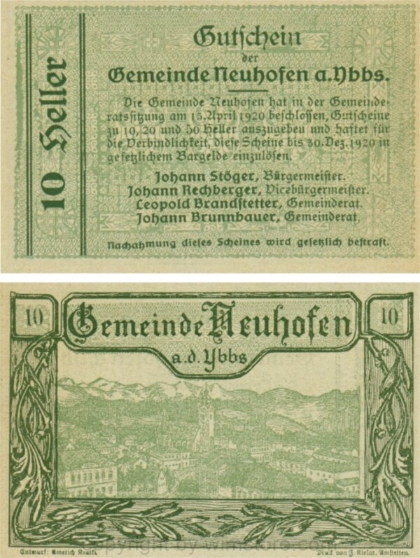 Neuhofen a.d. Ybbs - Gemeinde, G0650b, 10 Heller, Papier durchscheinend; 1