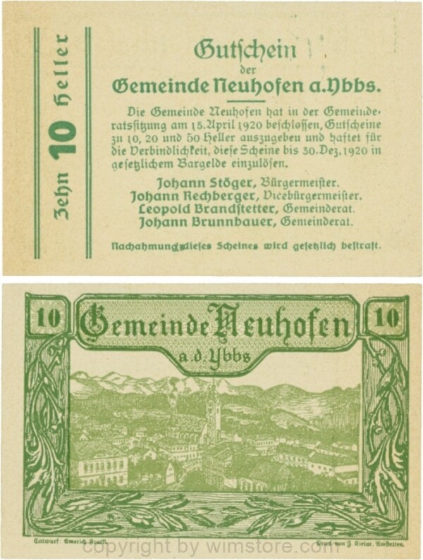 Neuhofen a.d. Ybbs - Gemeinde, G0650c, 10 Heller, Papier dicht; 1-