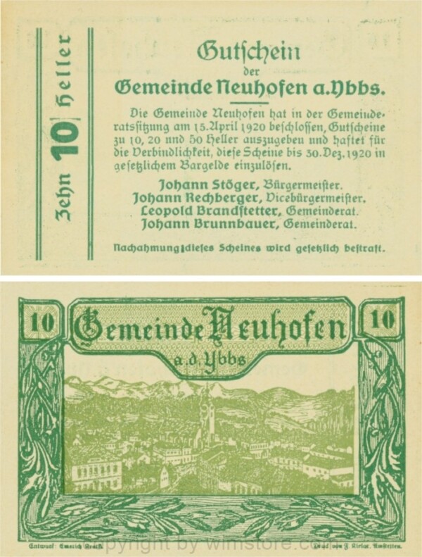 Neuhofen a.d. Ybbs - Gemeinde, G0650d, 10 Heller, Papier durchscheinend; 1