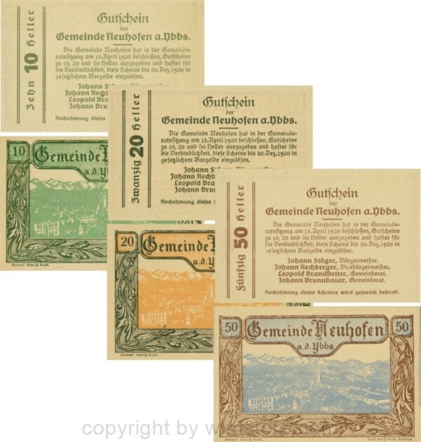 Neuhofen a.d. Ybbs - Gemeinde, G0650e, Serie 10, 20 und 50 Heller; 1