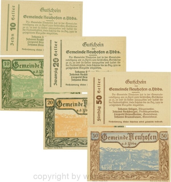 Neuhofen a.d. Ybbs - Gemeinde, G0650e, Serie 10, 20 und 50 Heller; 1-