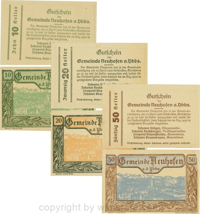 sn109816 Neuhofen a.d. Ybbs - Gemeinde, G0650e, Serie 10, 20 und 50 Heller; 1-