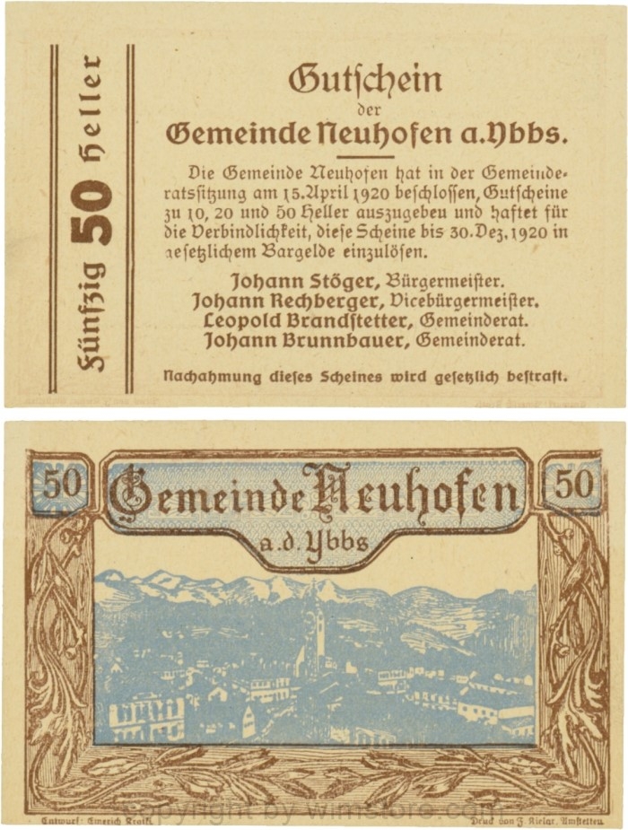 sn109819 Neuhofen a.d. Ybbs - Gemeinde, G0650e, 50 Heller; 1-