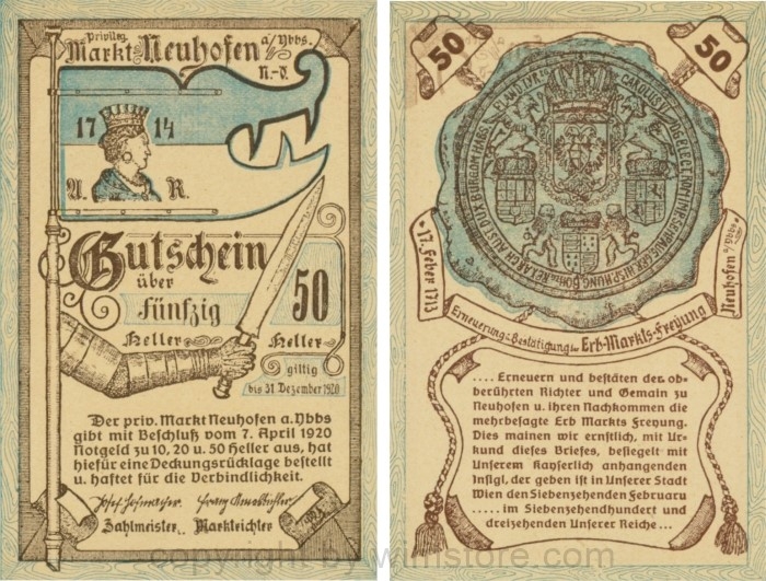 sn109820 Neuhofen a.d. Ybbs - Markt, G0651a, 50 Heller, Papier dicht; 1