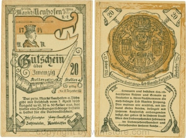 Neuhofen a.d. Ybbs - Markt, G0651a, 20 Heller, Papier dicht; 1-