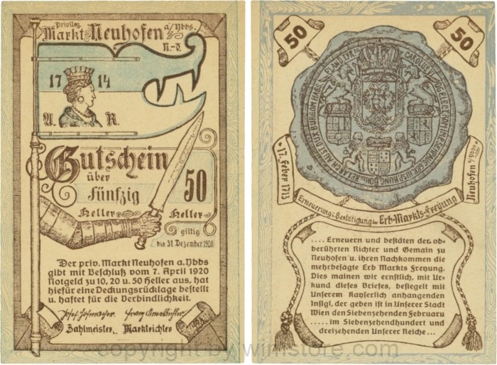 sn109824 Neuhofen a.d. Ybbs - Markt, G0651a, 50 Heller, Papier dicht; 1-