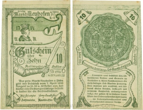 Neuhofen a.d. Ybbs - Markt, G0651b, 10 Heller, Papier durchscheinend; 1-