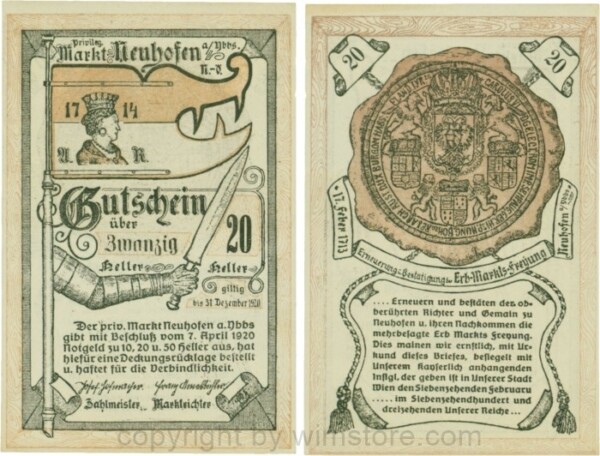 Neuhofen a.d. Ybbs - Markt, G0651b, 20 Heller, Papier durchscheinend; 1-