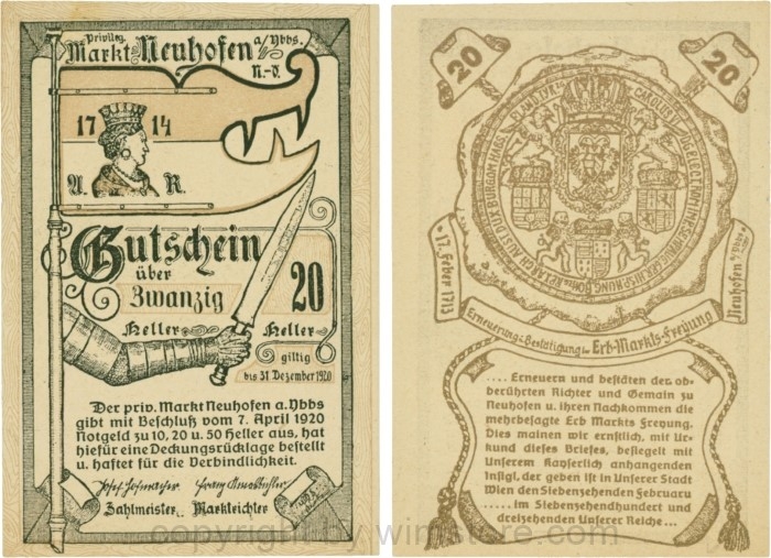 sn109835 Neuhofen a.d. Ybbs - Markt, G0651c, 20 Heller, Papier dicht; 1-