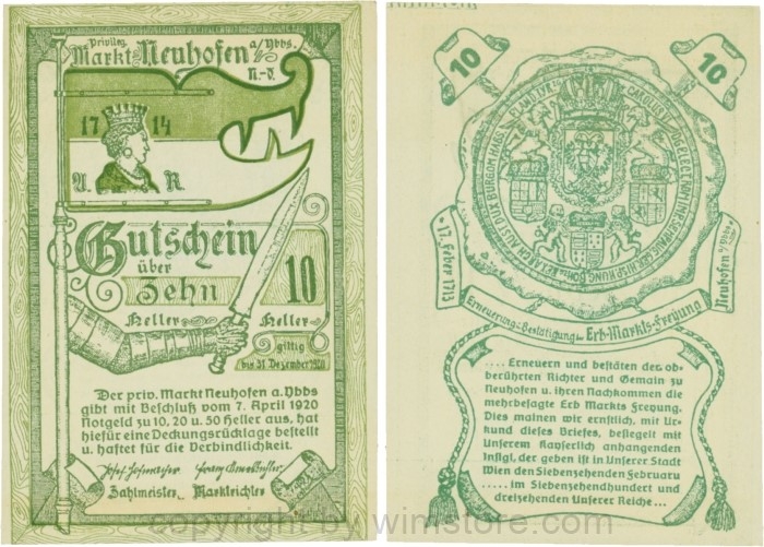sn109837 Neuhofen a.d. Ybbs - Markt, G0651d, 10 Heller, Papier durchscheinend; 1