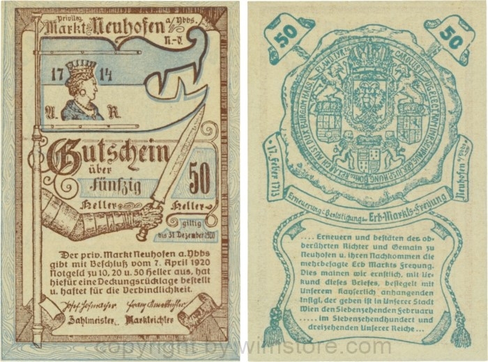 sn109838 Neuhofen a.d. Ybbs - Markt, G0651d, 50 Heller, Papier durchscheinend; 1
