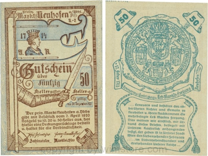 sn109840 Neuhofen a.d. Ybbs - Markt, G0651d, 50 Heller, Papier durchscheinend; 1-