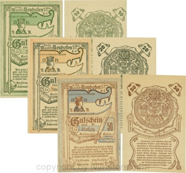 Neuhofen a.d. Ybbs - Markt, G0651e, Serie 10, 20 und 50 Heller; 1