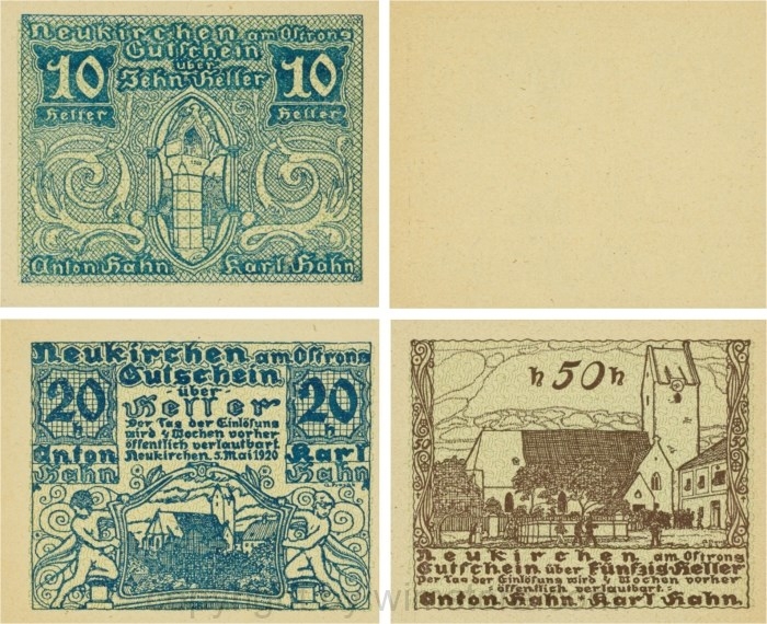 Neukirchen am Ostrong, P0654, Serie 10, 20 und 50 Heller, Anton und Karl Hahn; 1