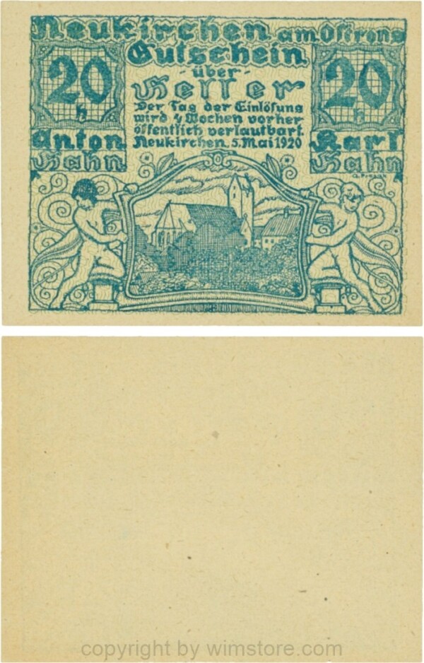 Neukirchen am Ostrong, P0654, 20 Heller, Anton und Karl Hahn; 1-